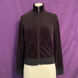 Vintage Y2K Juicy Couture Black Velour Zip-Up Sweatshirt. Size M.